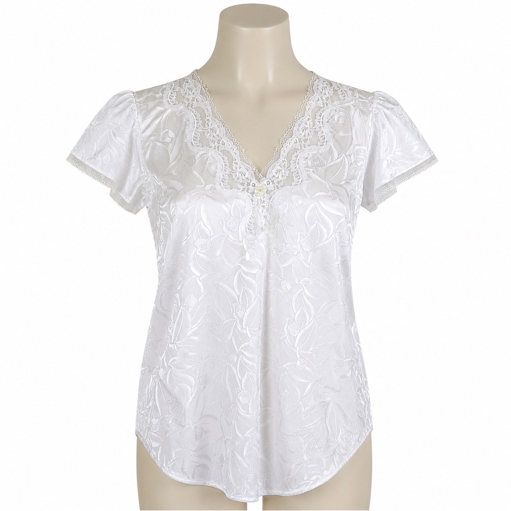 Lily of France Nightgown Womens L White Floral Lace Trim Vintage 90s Sleepwear